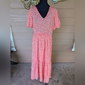 Stella ,& Julie Floral V-Neck Coral Dress